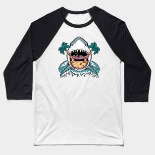 Skeleton Hammock in a Shark Bite // Funny Vintage Beach Cartoon Baseball T-Shirt